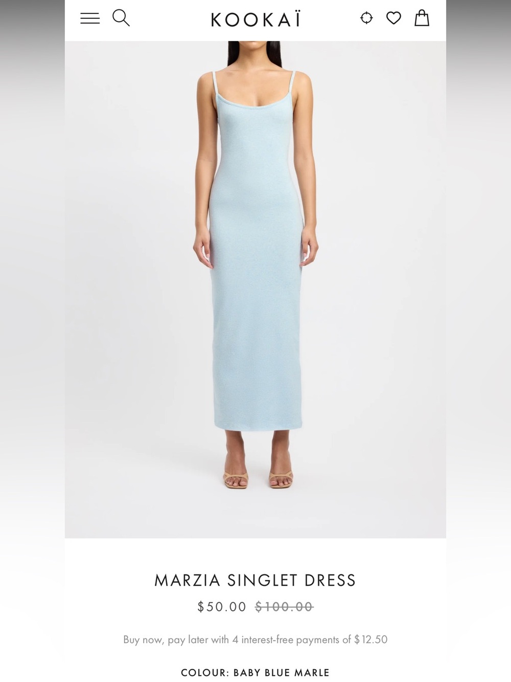 Kookai Marzia Maxi Dress in Baby Blue Marle